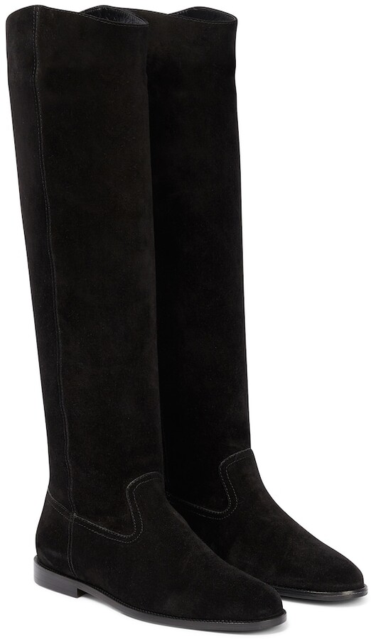 flat black boots suede