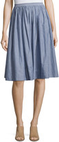 Thumbnail for your product : Vince Pencil-Stripe Shirred Full Skirt, Blue/White