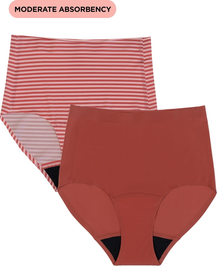 No Boundaries High-Rise Brief Moderate Absorbency Period Underwear, 2-Pack, Women’s Sizes S-XXL
