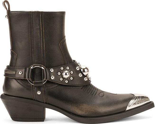 Pinko Tex Distressed Cowboy Ankle Boots