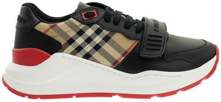 burberry logo print vintage check and leather sneakers