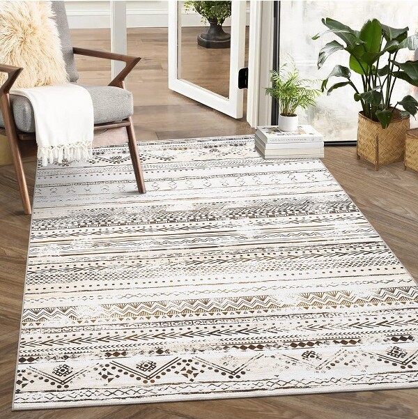 Garvee AreaRugLivingRoomRugs5x7WashableBohoFarmhouseBohemianNeutralLargeRugMoroccanGeometricNoSlipIndoorRugSoftFloorCarpetBrown