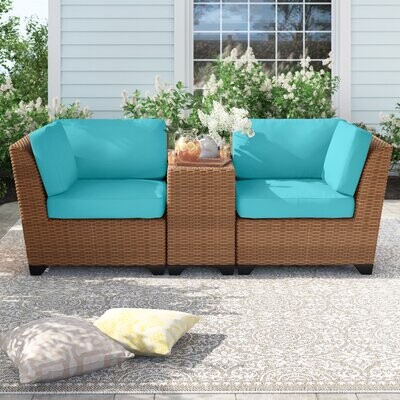 Sofa Turquoise Outdoor Cushions 3PCS Outdoor Rattan Furniture Set