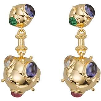 Temple St. Clair 18K Yellow Gold Cosmos Double Drop Earrings with Royal Blue Moonstone, Tsavorite, Tanzanite, Pink Tourmaline and Diamonds