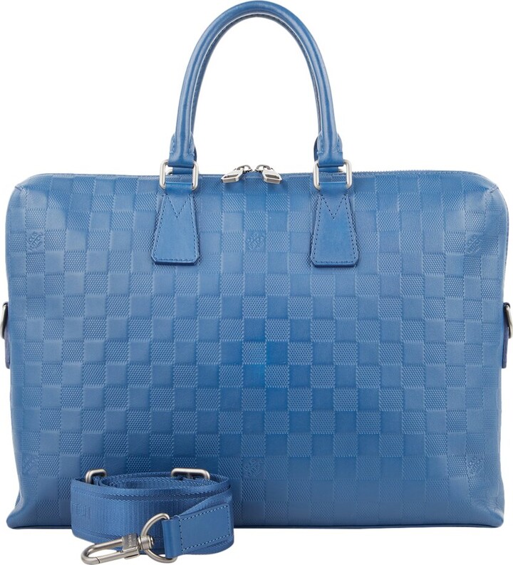 Pre-owned Louis Vuitton Lv Damiere Leather Clutch In Blue