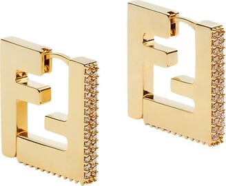 Fendi F Is Logo Ring Hoop Earrings Pierce Gold Brass Pink D2.4cm Accessory  w/Box