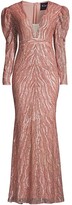 Thumbnail for your product : Mac Duggal Beaded Puff Sleeve Evening Gown