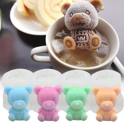 Bear Ice Cube Molds Trays 4 Pack, Fun Animal Shape Silicone Molds To DIY Cute 3D Ice- Coffee Juice Cocktail Whiskey For Party Festival Or Bar. Ice Pop