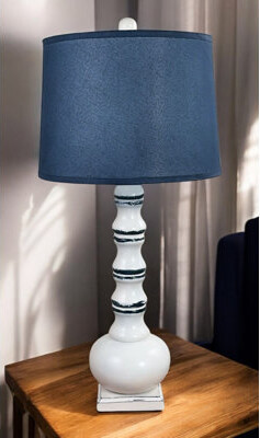 Longshore Tides Farmhouse/Navy Bamboo Table Lamp