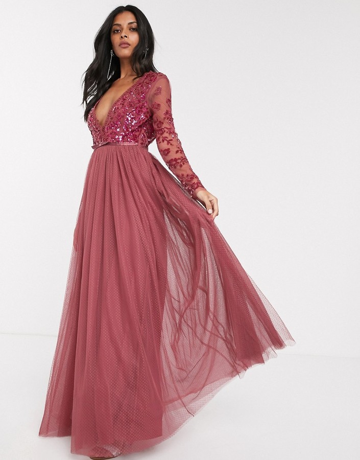 Needle & Thread sequin bodice maxi dress in raspberry - ShopStyle