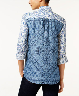 Style&Co. Style & Co Mixed-Print Roll-Tab Shirt, Only at Macy's