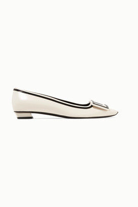 Roger Vivier Belle Vivier Graphic Patent-trimmed Leather Flats - Off-white
