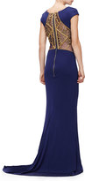 Thumbnail for your product : Badgley Mischka Cap-Sleeve Embellished Gown, Sapphire
