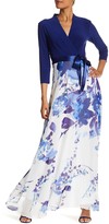 Thumbnail for your product : Chetta B Surplice V-Neck Waist Tie Print Skirt Maxi Dress