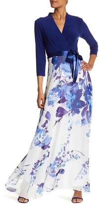 Chetta B Surplice V-Neck Waist Tie Print Skirt Maxi Dress