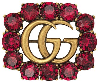 Gucci Metal Double G brooch with crystals - ShopStyle Pins