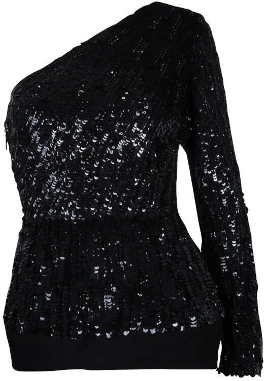 black sequin one shoulder top