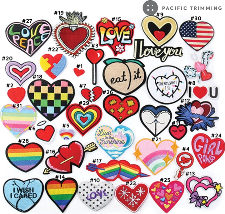 Heart Love Embroidered Iron On Patches Multiple Styles