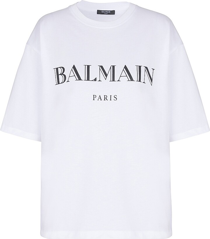 Balmain Women's Bulky Logo Graphic T-Shirt - White Black - Size Large