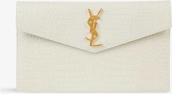 Saint Laurent Womens White Uptown Envelope Leather Pouch