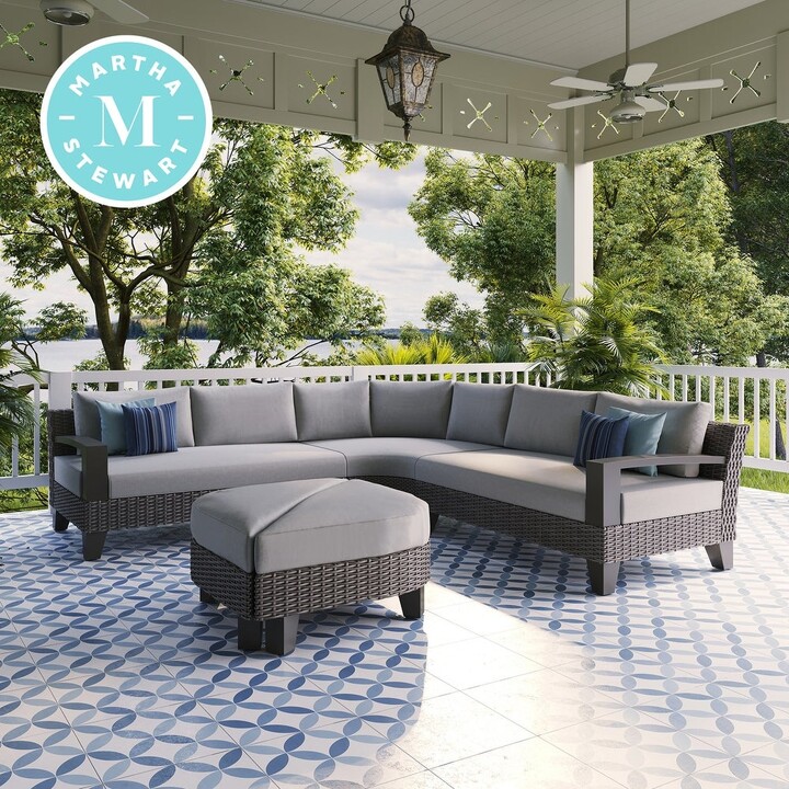 Martha Stewart Oakland 5Piece Grey Sectional Patio Set with Ottomans