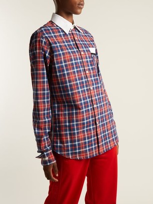 Blouse - Stevie Point-collar Cotton-tartan Shirt - Red Navy