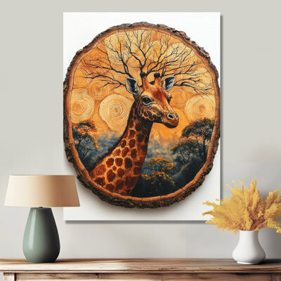 Millwood Pines Floral Girafe Portrait In African Landscape - Giraffe Print On Metal