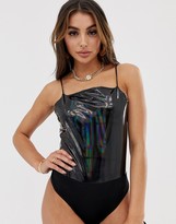 Thumbnail for your product : ASOS DESIGN body with high neck in high shine vinyl fabric