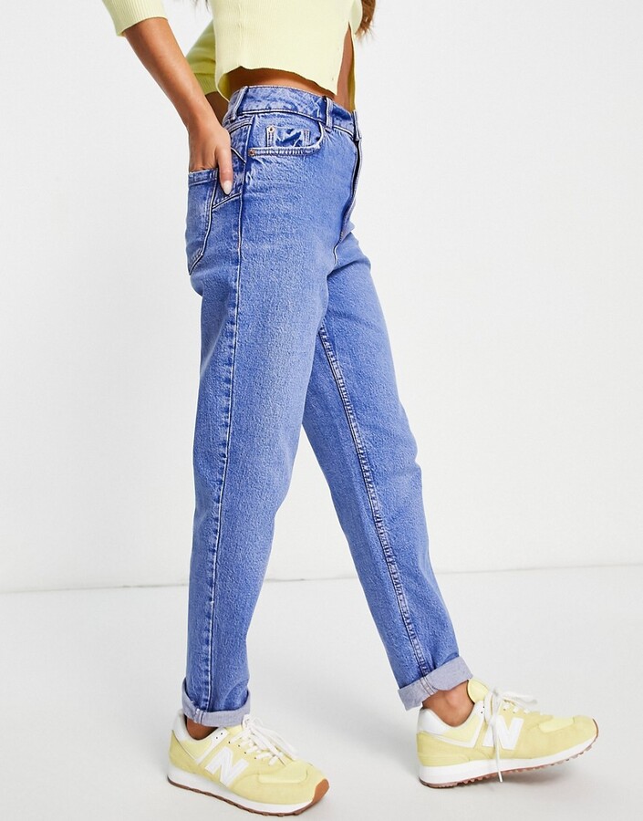 New Look waist enhance mom jeans in blue - ShopStyle