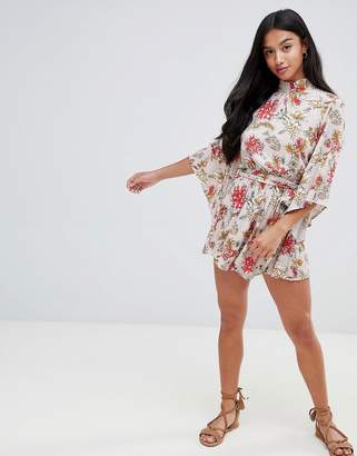 Sisters Of The Tribe Petite high neck playsuit with cut out back detail