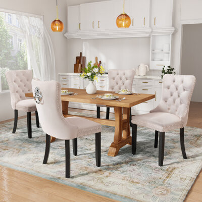 Rosdorf Park Velvet Nailhead Trim Upholstered Dining Chair Set of 4