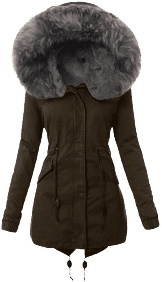 RMBLYfeiye Women's Winter Coat Long Teddy Fur Winter Jacket Fur Collar ...