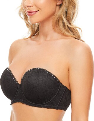 Deyllo Women's Push Up Strapless Bra Lace Light Lined Underwire Multiway Bra  (Grey Lace - ShopStyle