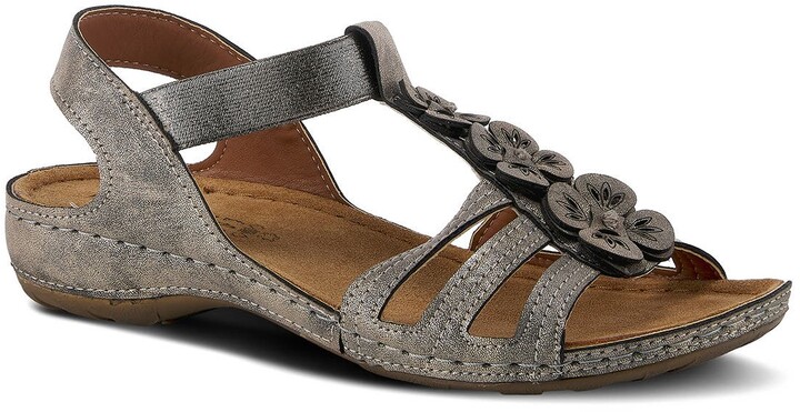 Pewter T Strap Sandals | Shop the world's largest collection of fashion |  ShopStyle