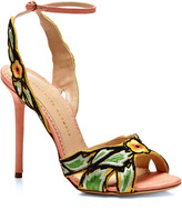 Thumbnail for your product : Charlotte Olympia Paradise Embroidered Silk-Shantung Sandals