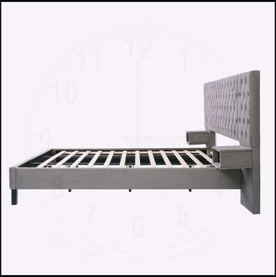 King Size Platform Bed with Headboard, Modern Velvet Upholstered with 2 Nightstands, Diamond Tufted, Grey