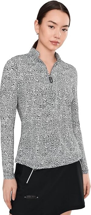 Jamie Sadock Sunsense Ocelot Long Sleeve Quarter Zip Women's Clothing Black : XS Polyester/Spandex