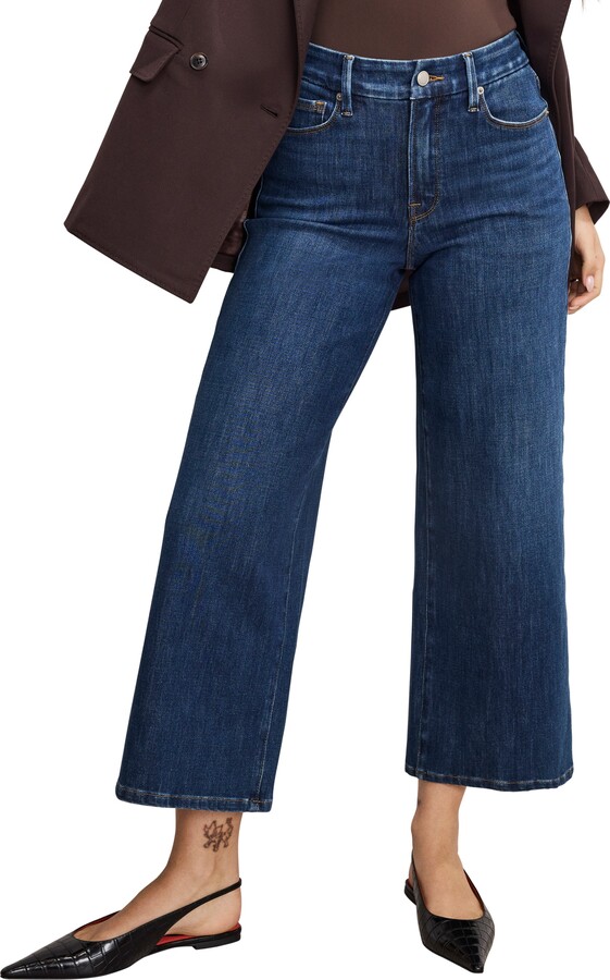 Good American Soft-Tech Good Waist Crop Wide Leg Palazzo Jeans