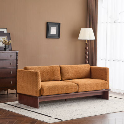 Latitude Run 77 In. Square Arm 3 Seater Boucle Sofa Upholstered Couch With Solid Wood Base