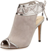 Thumbnail for your product : Alexandre Birman Mixed-Media Tie-Back Cage Sandal