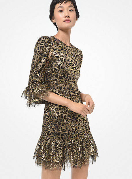 michael kors embroidered lace tiered dress