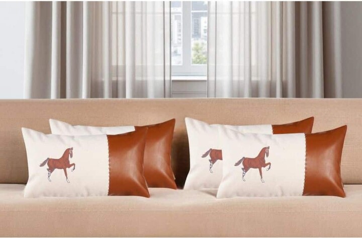 Beige, Brown Solid Polyester 12 in. x 20 in. Throw Pillow (Set of 4)