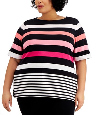 Karen Scott Plus Size Striped Boat-Neck Top, Created for Macy's