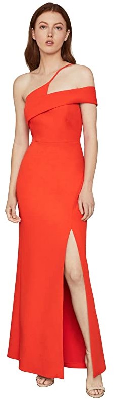 bcbg embroidered one shoulder gown