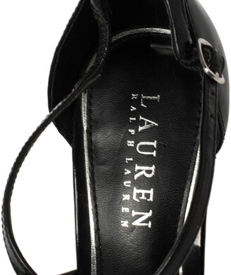 Ralph Lauren Black Patent Leather Criss Cross Ankle Strap Sandals Size 37