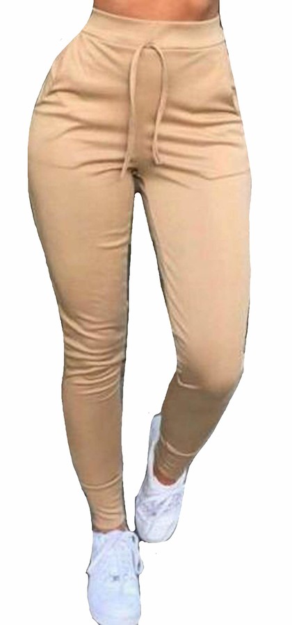 Womens Ladies High Waist Cuffed Bottom Jogging Loungewear Joggers Trousers Pants 