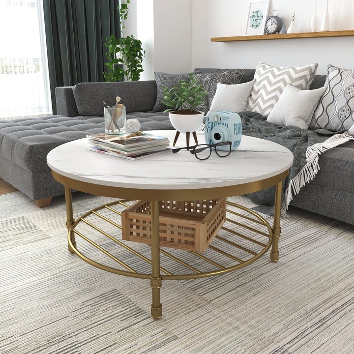 Global Pronex 2Tier Round Coffee Table with Storage Open Shelf, 35