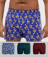 Thumbnail for your product : ASOS Design PLUS Woven Boxers With Llama Print 3 Pack