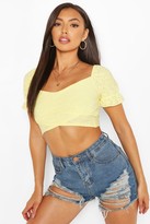 Thumbnail for your product : boohoo Petite Broderie Anglaise Volume Sleeve Wrap Top