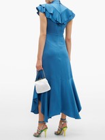 Thumbnail for your product : Peter Pilotto Ruffled Hammered-satin Dress - Blue